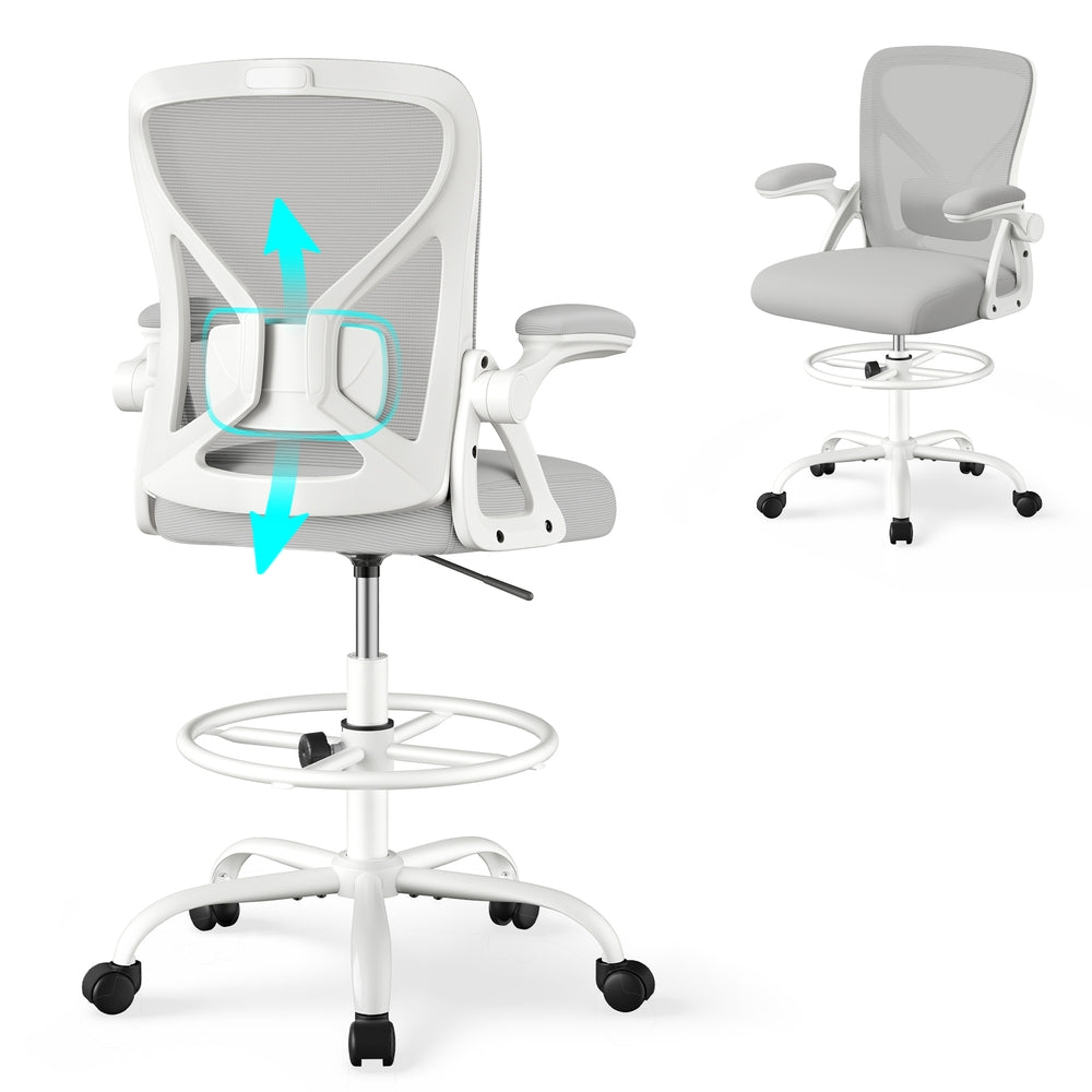 SONGMICS Drafting Chair Ergonomic Tall Office Chair for Standing Desk Mesh Back – Dove Gray