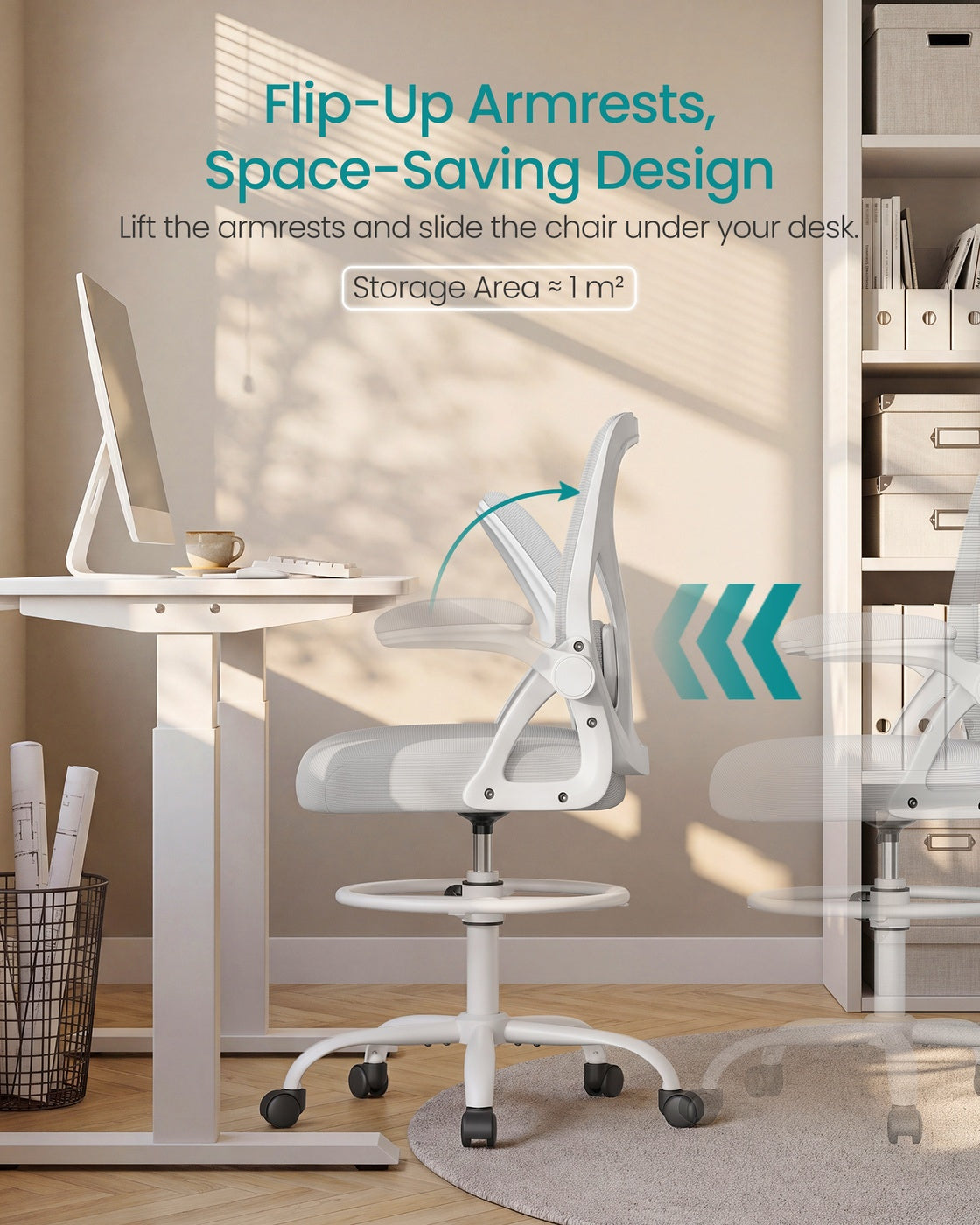 SONGMICS Drafting Chair Ergonomic Tall Office Chair for Standing Desk Mesh Back – Dove Gray