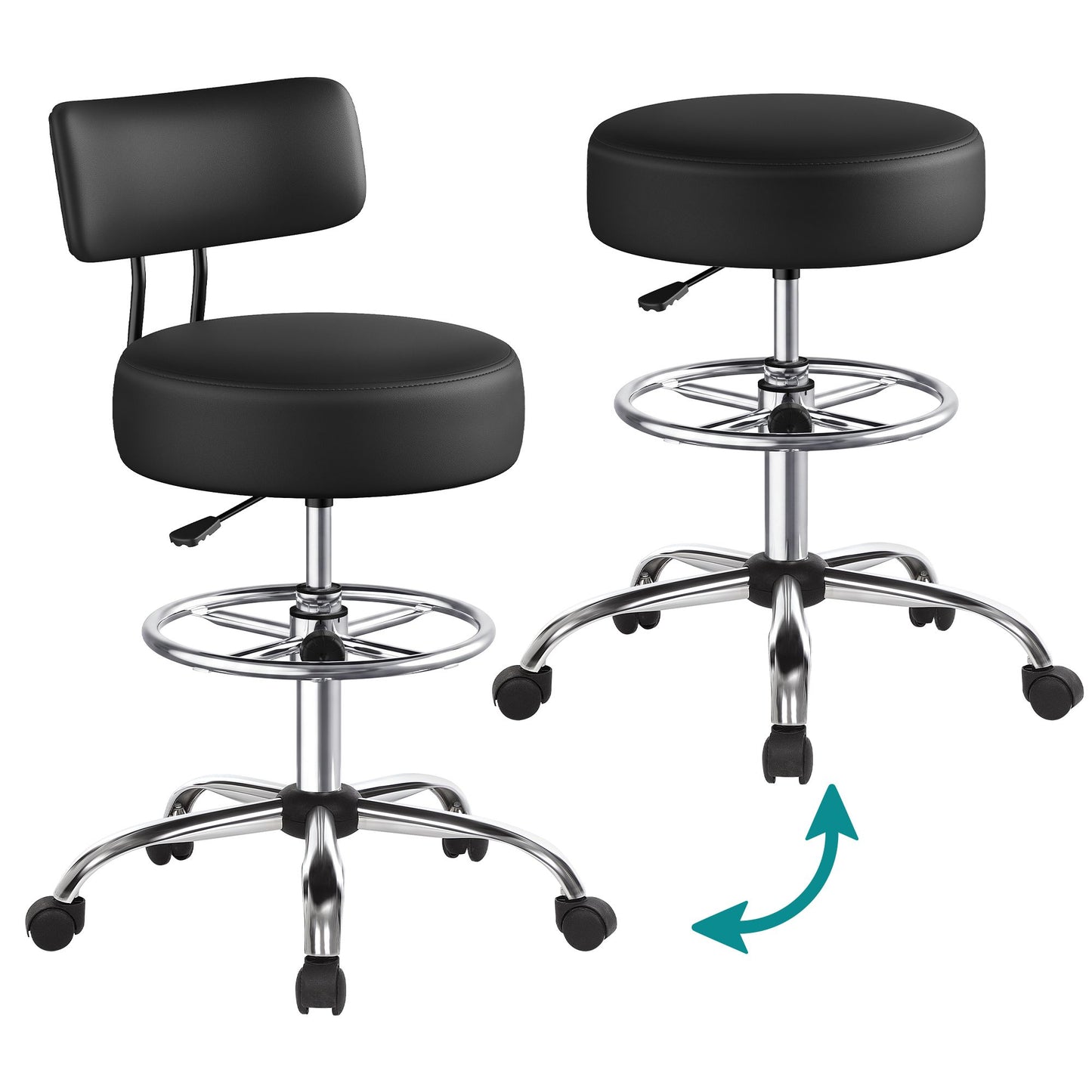 SONGMICS Drafting Chair with Backrest, Height Rolling Stool – Black