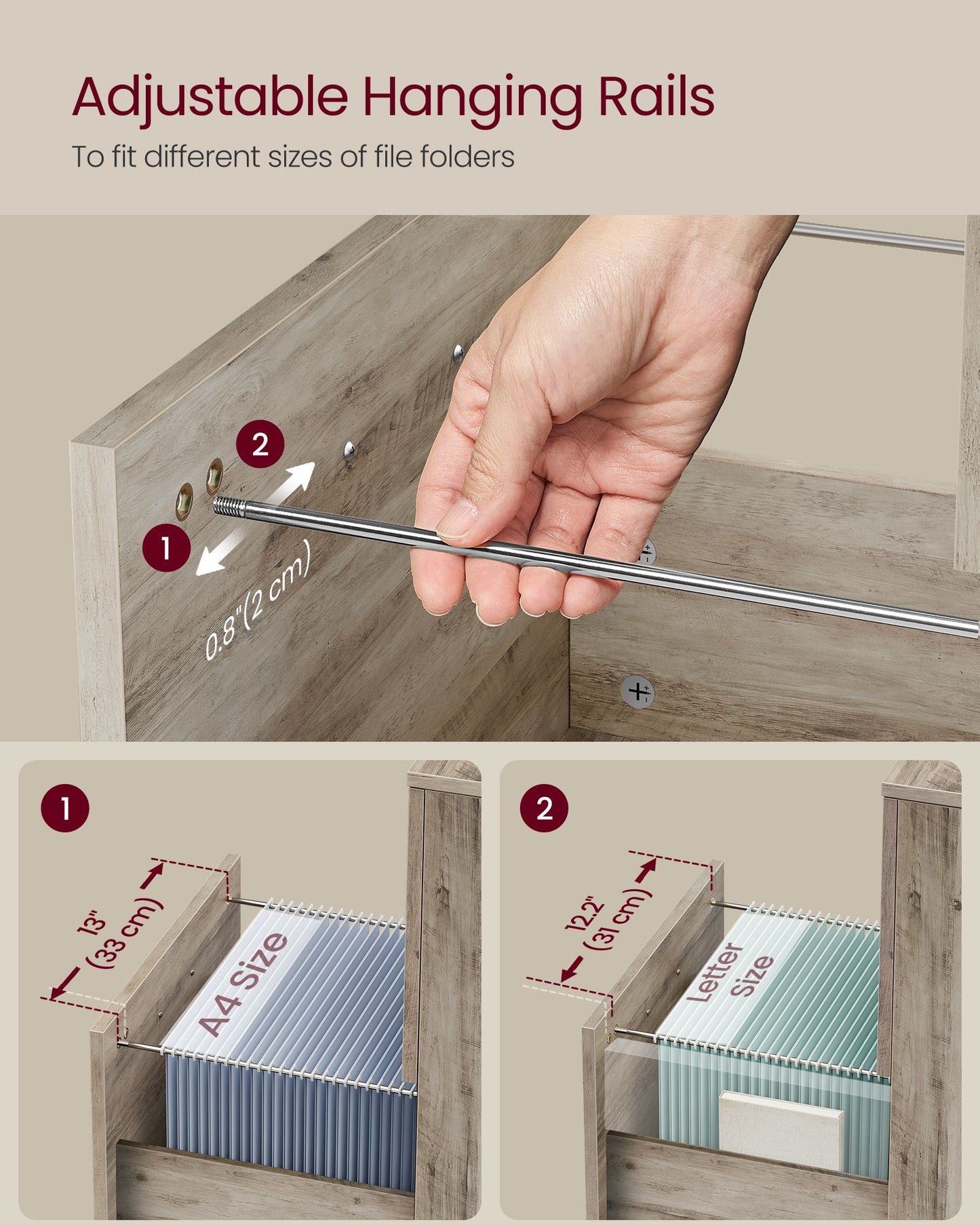VASAGLE 2-Drawer File Cabinet, Small Rolling Filing Cabinet for Home Office, Heather Greige