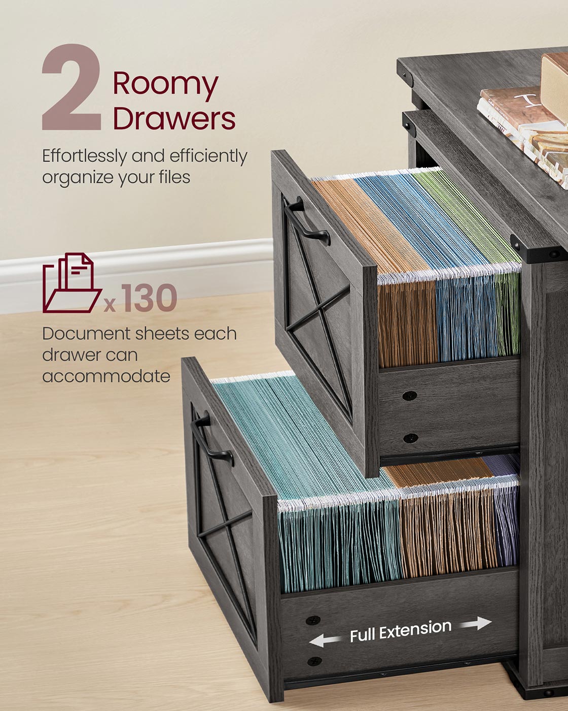 VASAGLE File Cabinet with 2 File Drawers Printer Stand Fit A4 Letter Size Misty Gray