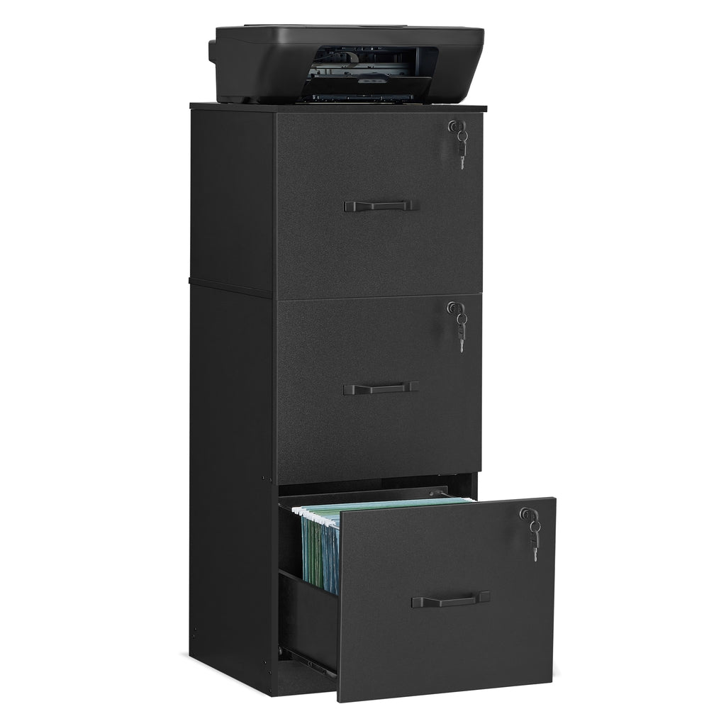 VASAGLE 3-Drawer Vertical Lockable File Cabinet with Drawers – Black