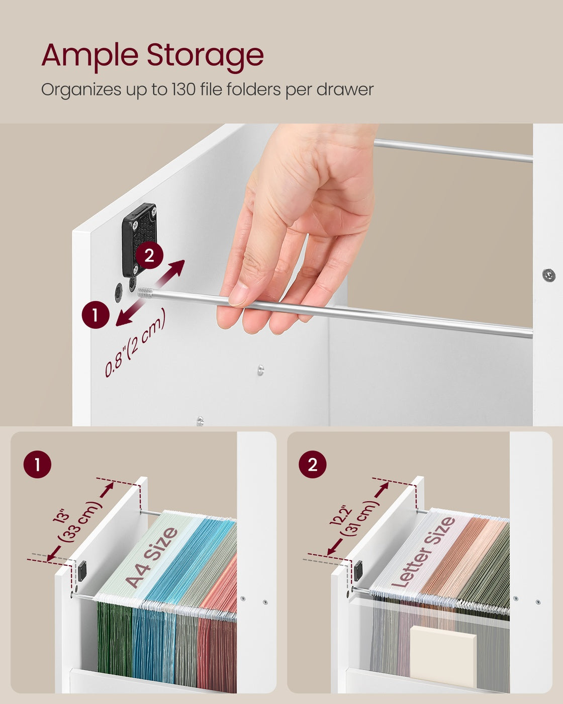 VASAGLE 3-Drawer Vertical Lockable File Cabinet with Drawers – Cloud White