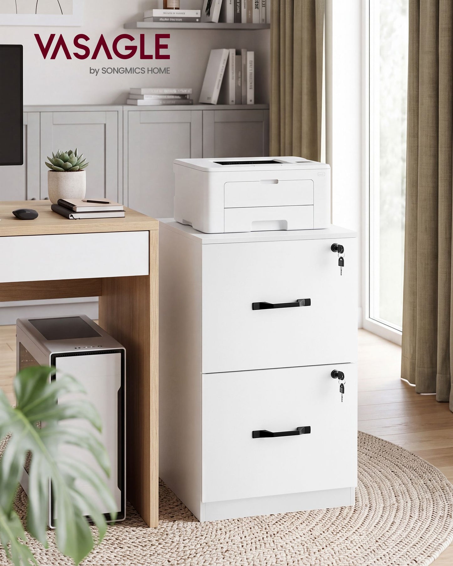 VASAGLE 2 Drawer File Cabinet with Locks, for A4 – Cloud White