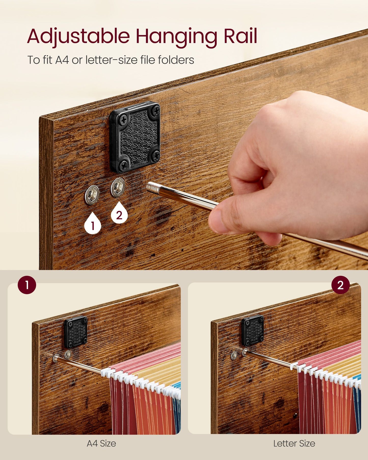 VASAGLE 4 Drawer File Cabinet with Lock, Rustic Brown and Black