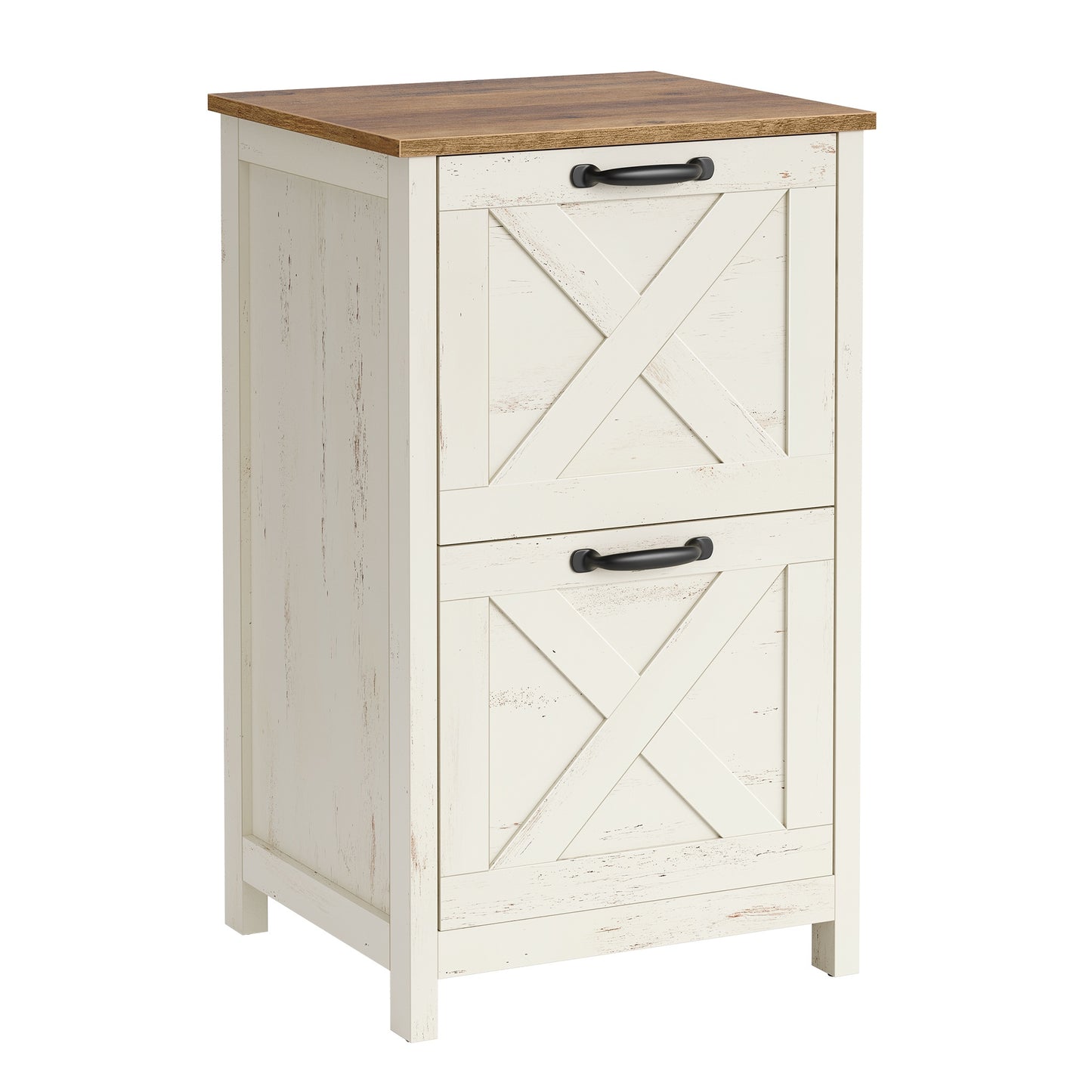 VASAGLE 2-Drawer File Cabinet, Barn Door Style, A4/Letter, 17.7"X15.7"X29.5" – Cloud White and Warm Earth Brown