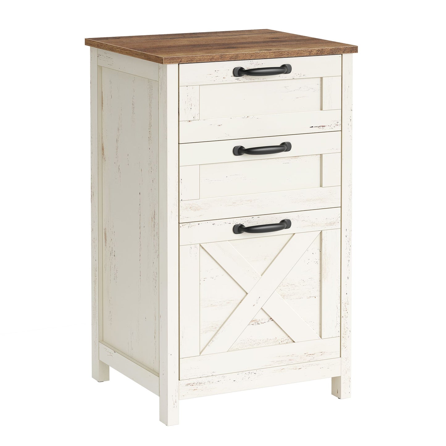 VASAGLE File Cabinet, 3-Drawer Filing Cabinet for Home Office Modern Farmhouse – Rustic White, Honey Brown