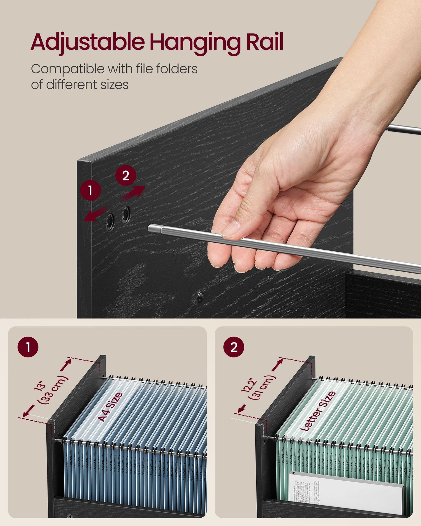 VASAGLE File Cabinet, 3 Drawers, Custos Collection – Ebony