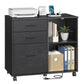 VASAGLE Custos File Cabinet with Outlets, 3 Drawers, Ebony Under Desk Filing Cabinet, Wheels