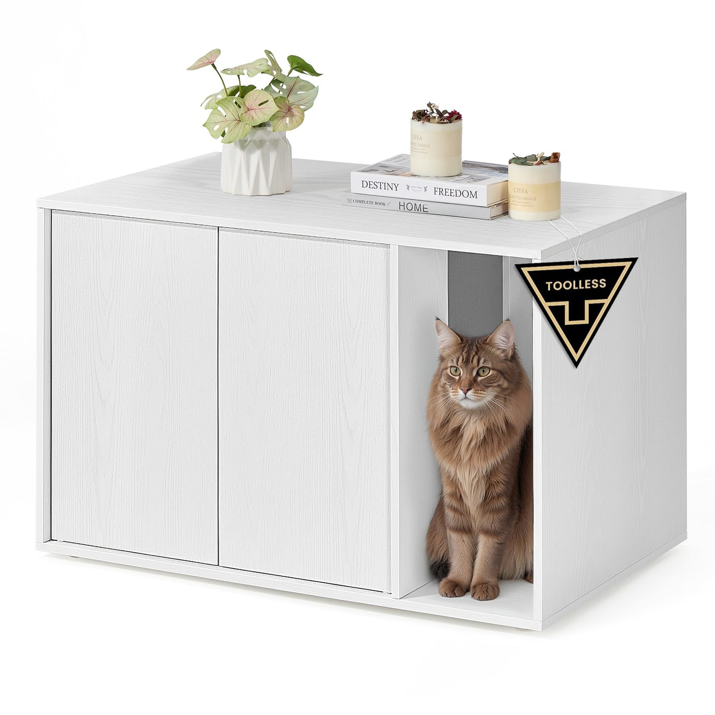 SONGMICS HOME Cat Litter Box Enclosure, Superfast Toolless Assembly, Litter Box Furniture for Large Cats