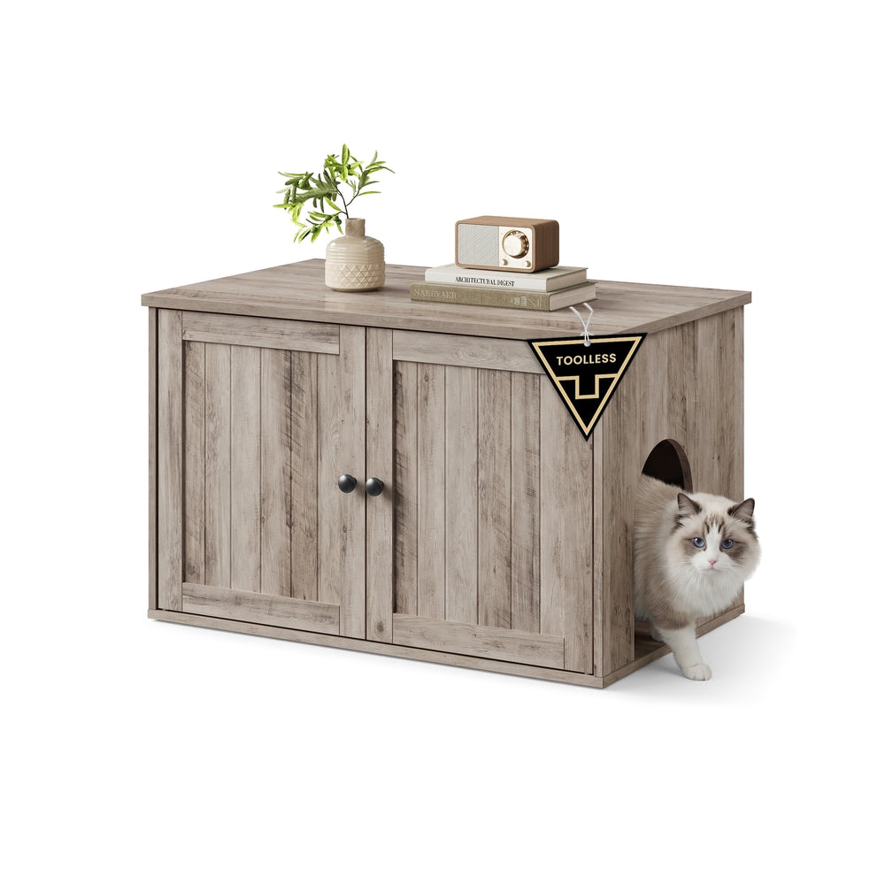 SONGMICS HOME Litter Box Enclosure, Push-Open, Greige