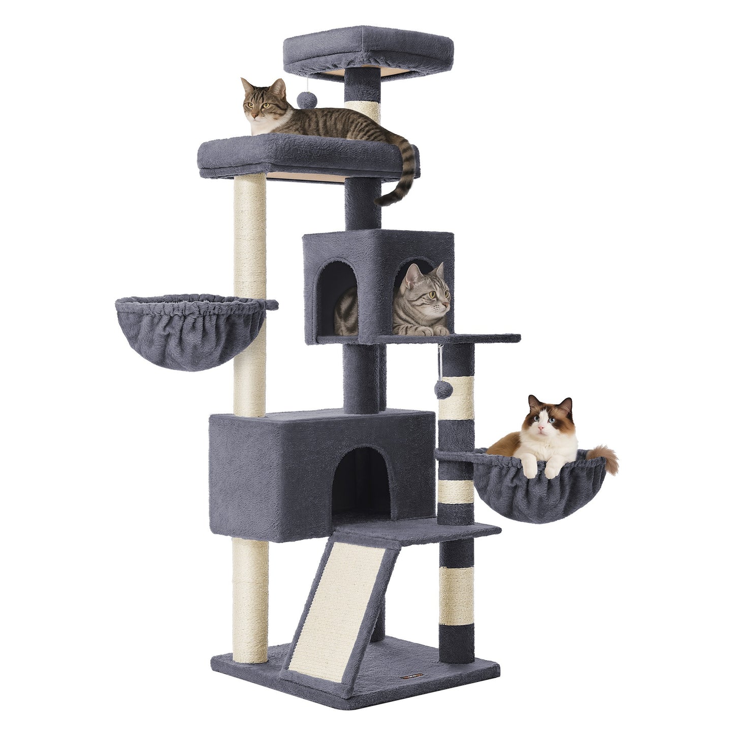 Feandrea Large Cat Tree Tower, 68.5-Inch Tall Cat Condo with Large Perch – Dark Grey