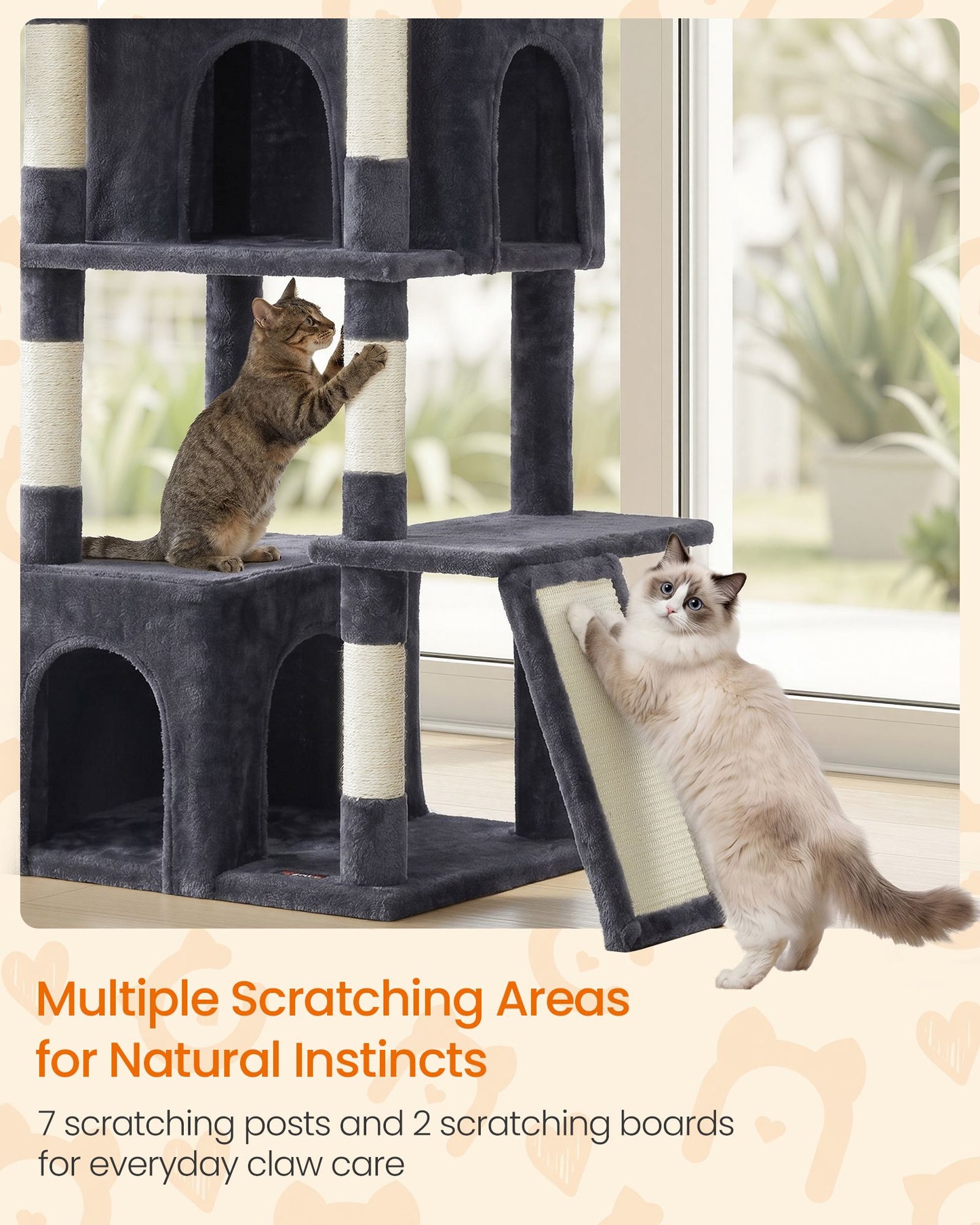 Feandrea 72.6-Inch Tall Cat Tree Tower for Indoor Extra Large Cats – Dark Gray
