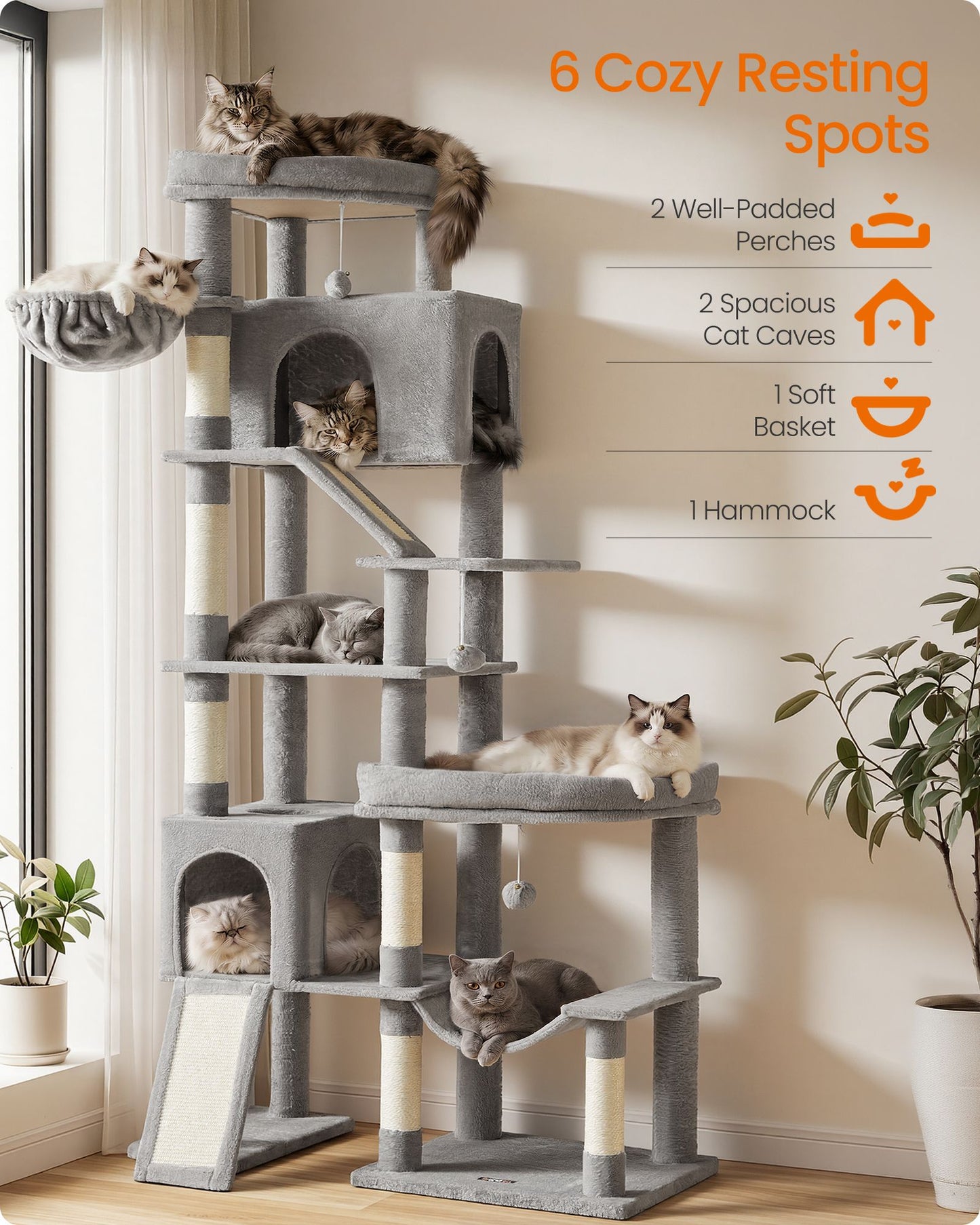 Feandrea Multi-Level Cat Tree for Large Cats – Dove Gray