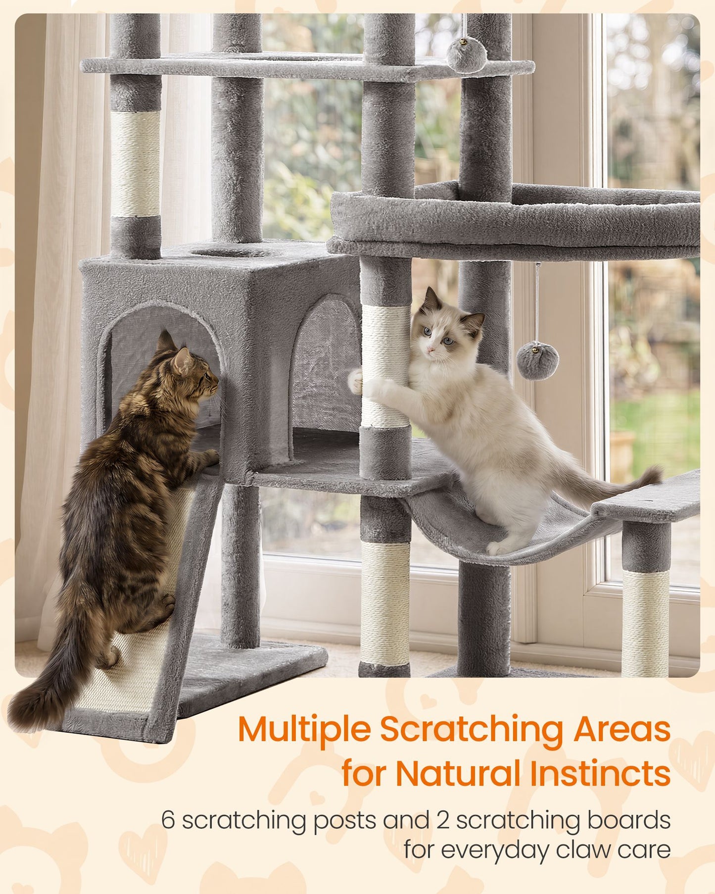 Feandrea Multi-Level Cat Tree for Large Cats – Dove Gray