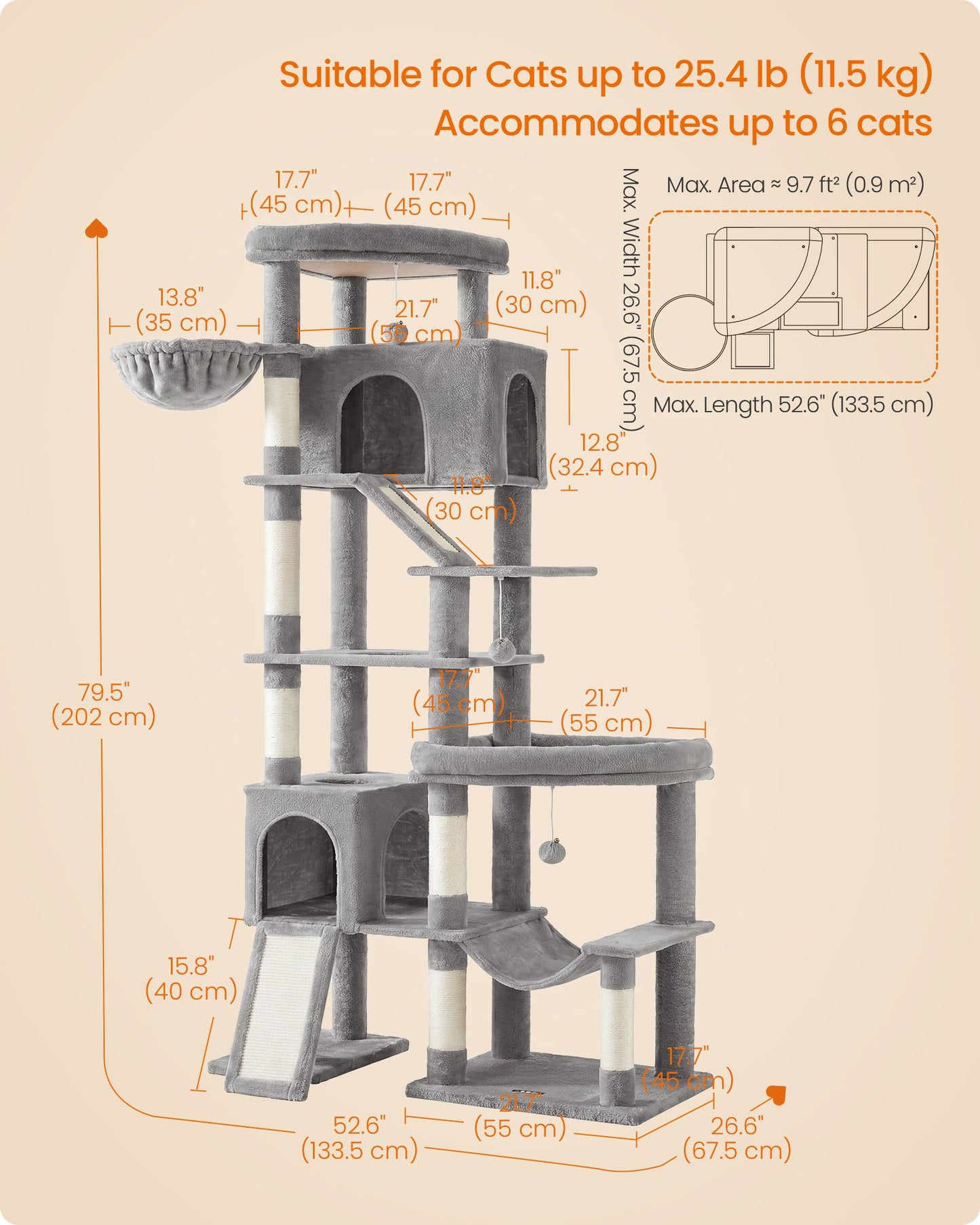 Feandrea Multi-Level Cat Tree for Large Cats – Dove Gray