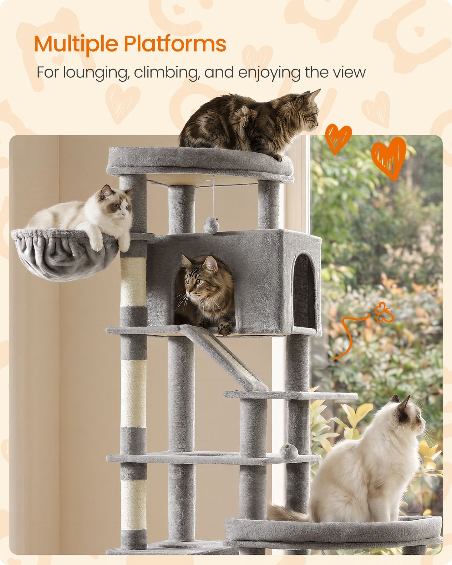 Feandrea Multi-Level Cat Tree for Large Cats – Dove Gray