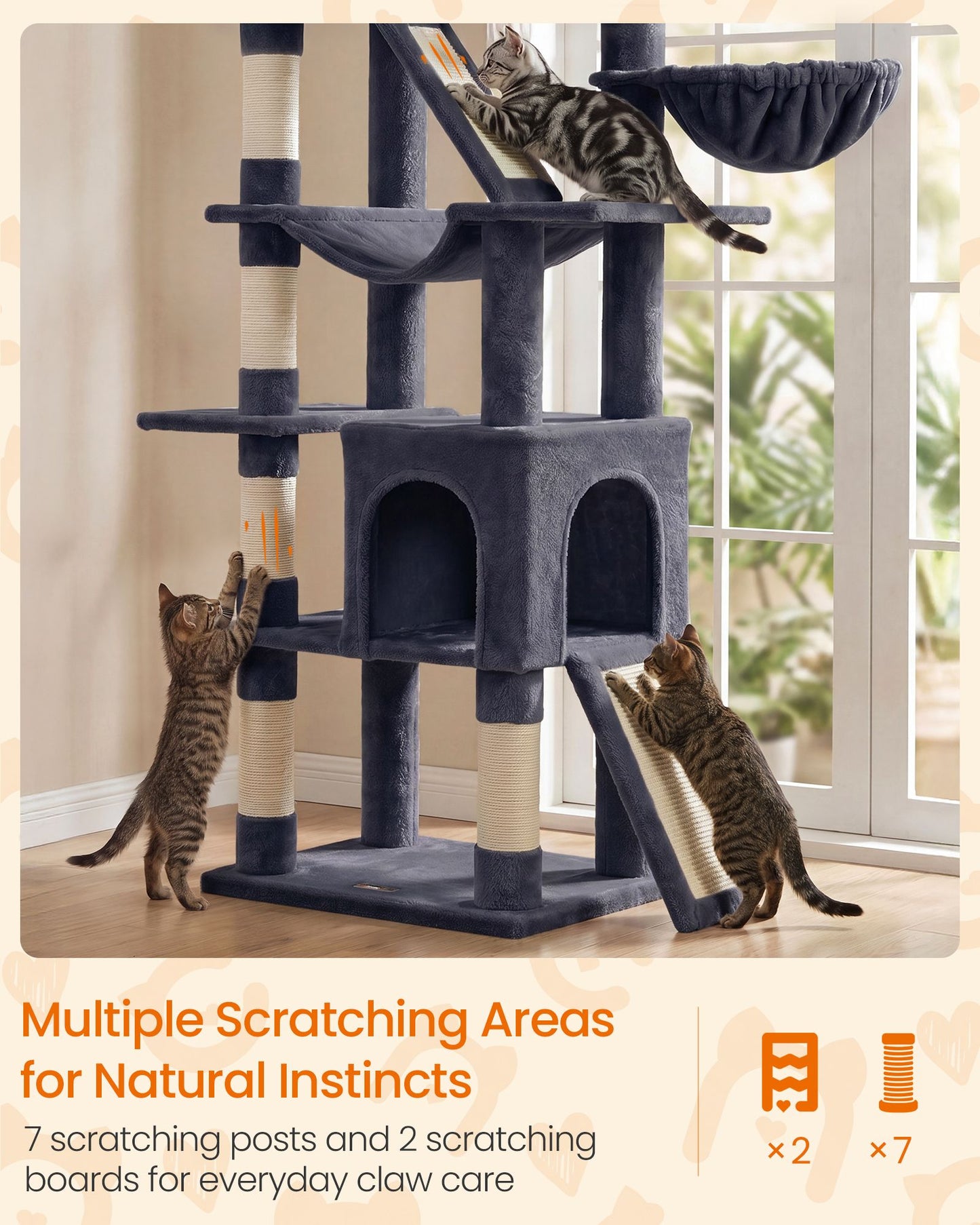 Feandrea Cat Tree with Sisal Scratching Posts – Dark Gray