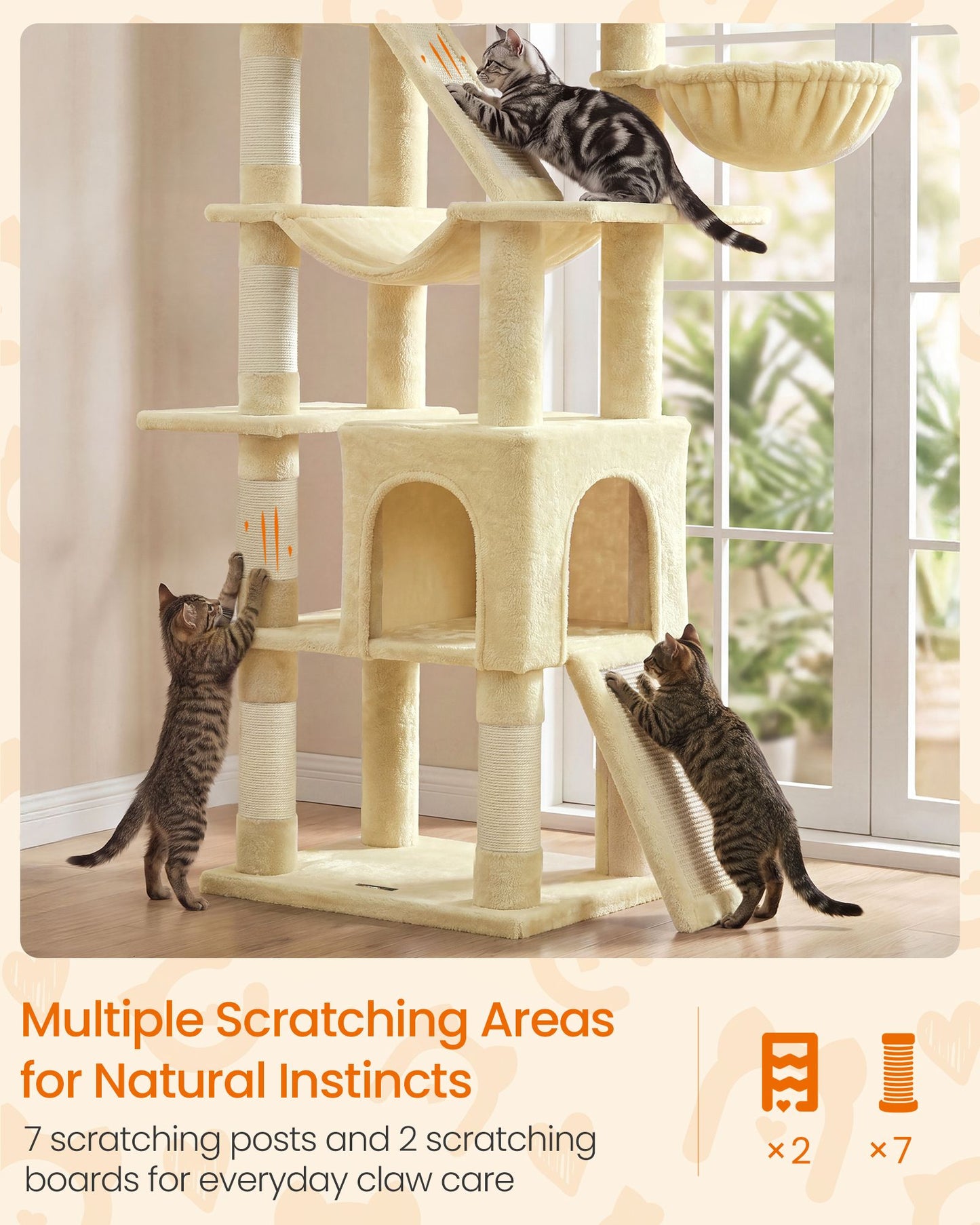 Feandrea Cat Tree with Sisal Scratching Posts – Beige