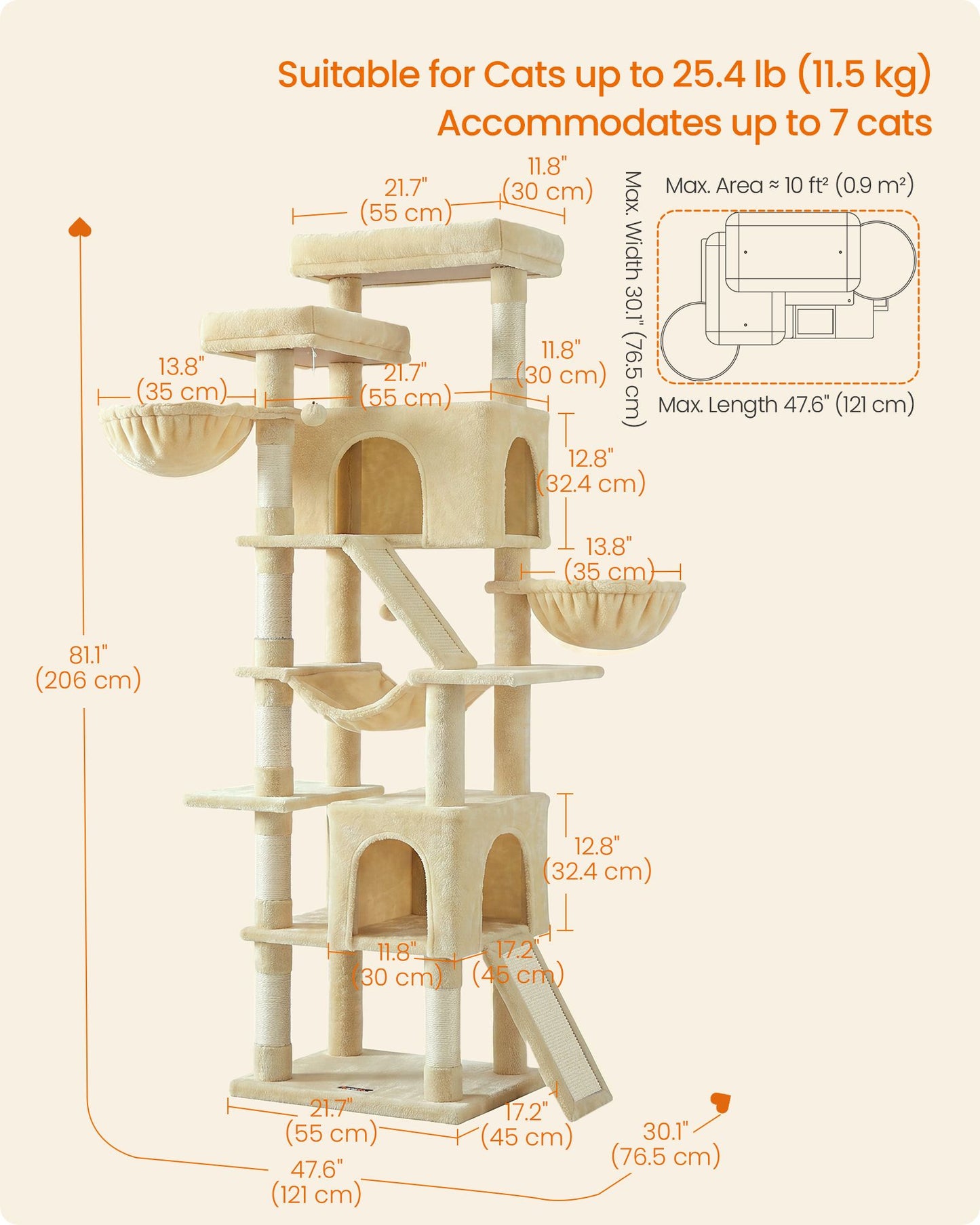 Feandrea Cat Tree with Sisal Scratching Posts – Beige
