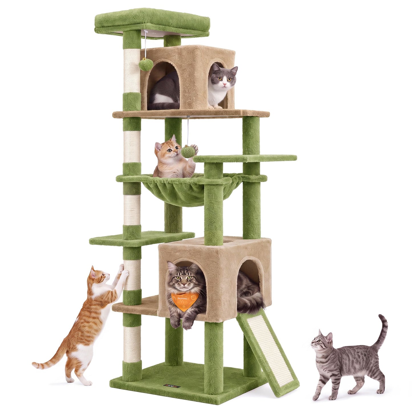 Feandrea Cat Tree, 70.3" Cat Tower Condo for Indoors, Moss Green and Tan Cat Trees for Large Adult