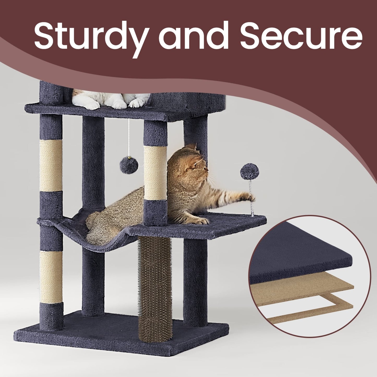 Feandrea Large Multi Level Cat Tree Tower with Self Groomer and Posts – Dark Gray