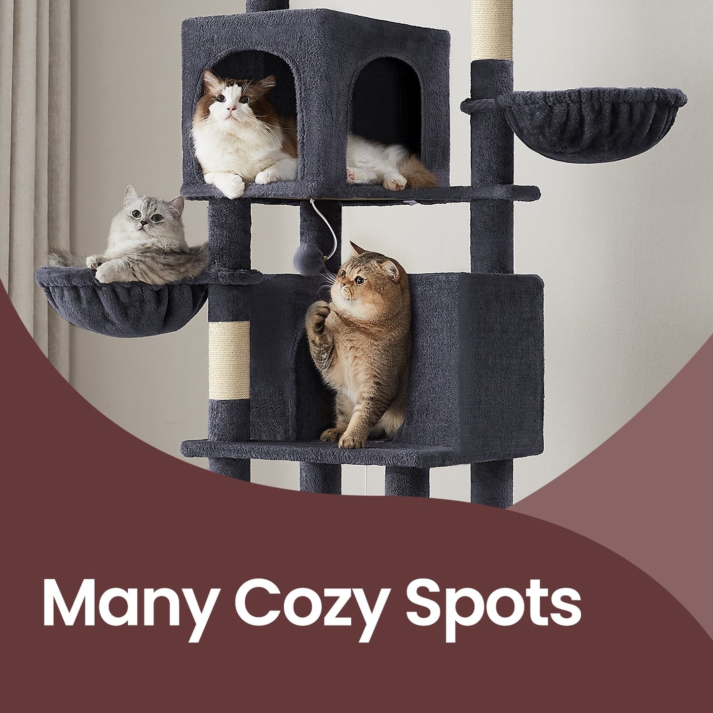 Feandrea Large Multi Level Cat Tree Tower with Self Groomer and Posts – Dark Gray