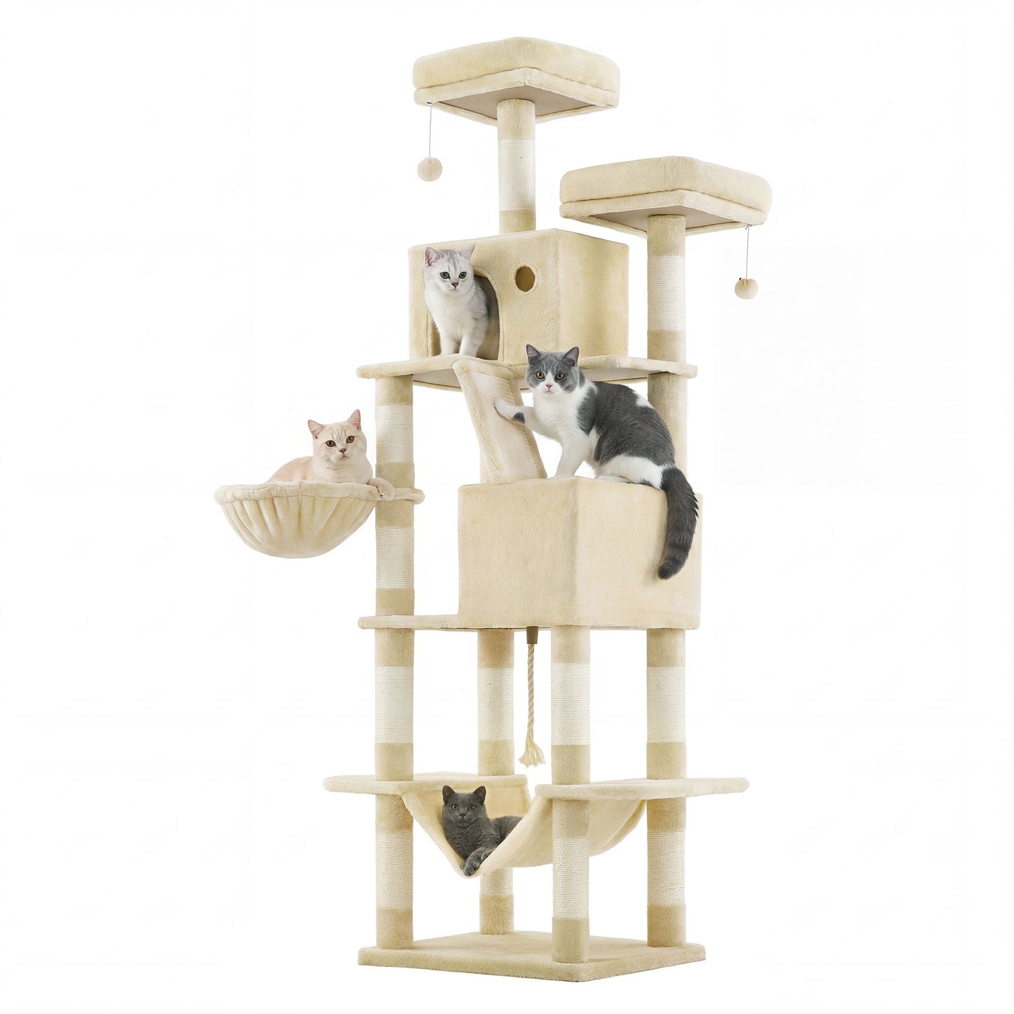 SONGMICS HOME Tall Cat Tree Tower with Sisal Scratching Posts – Beige