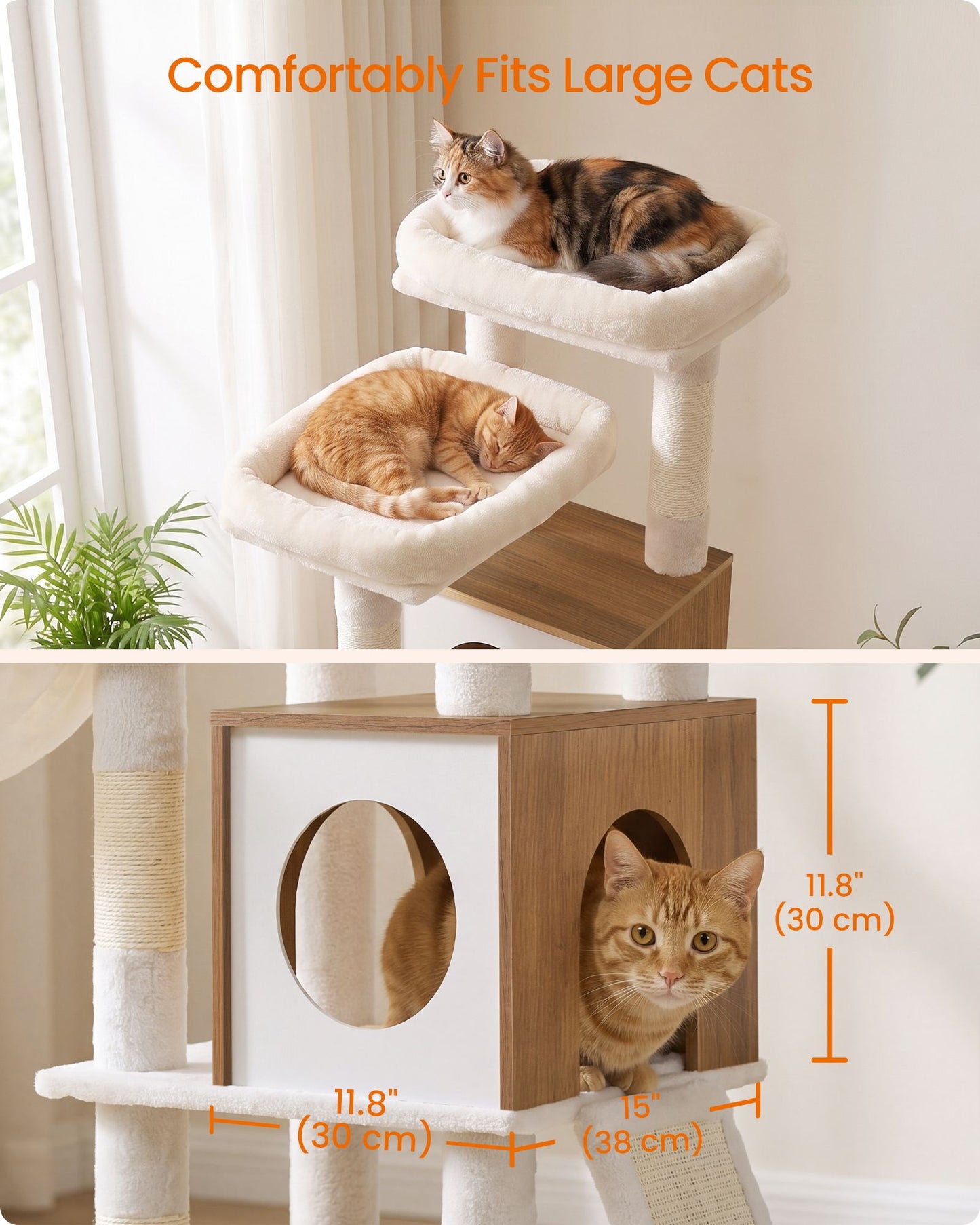 Feandrea Tall Cat Tree, 6-Tier Cat Tower with 2 Condos, 67.3 in Indoor Cat House – Honey Brown