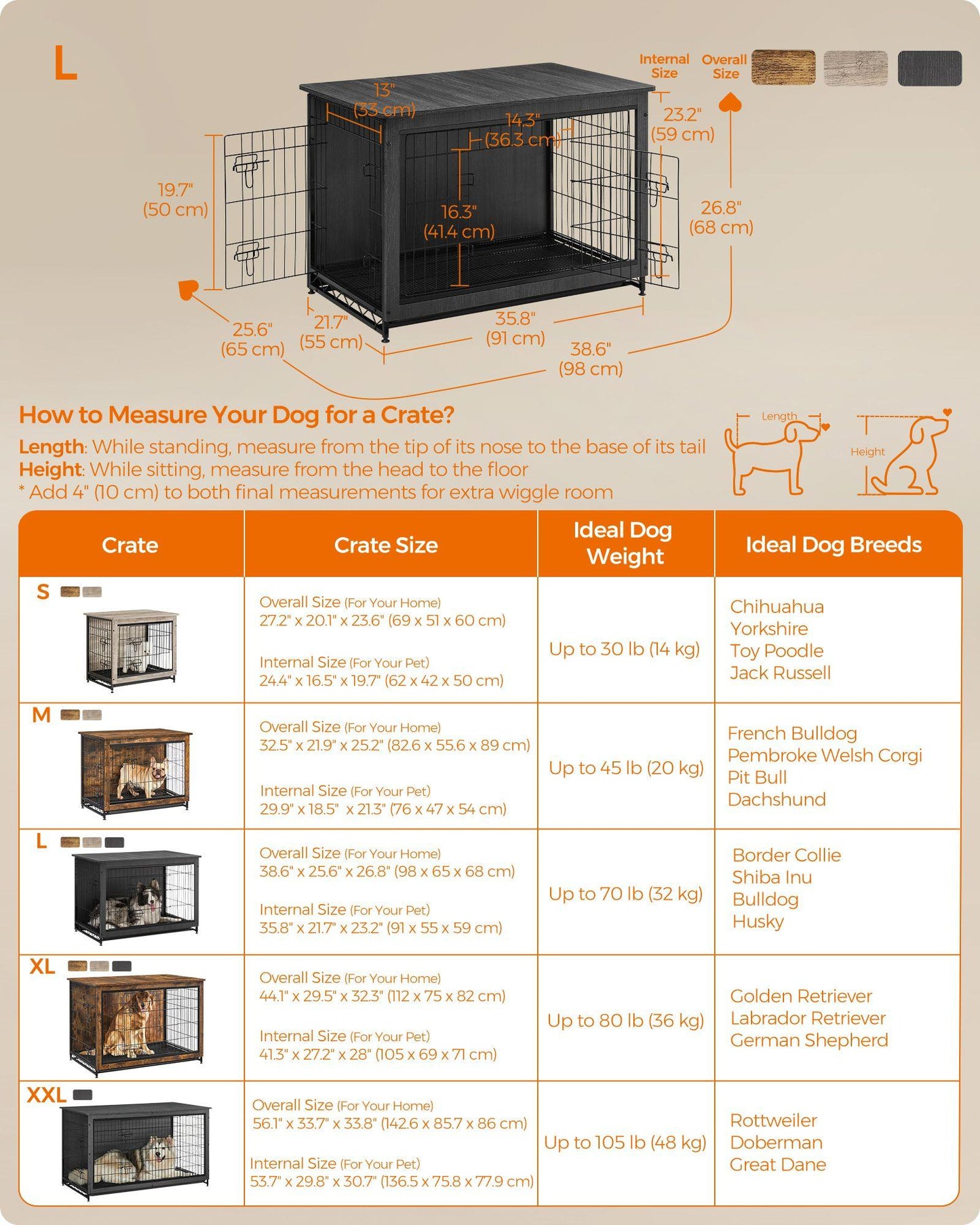 Heavy-Duty Dog Crate Furniture Ink Black