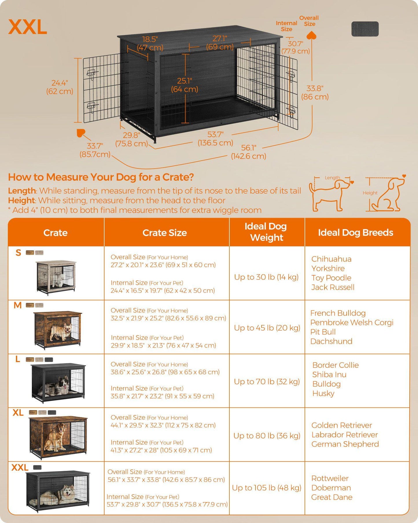 33.7" Wide Heavy-Duty Dog Crate Furniture Ink Black