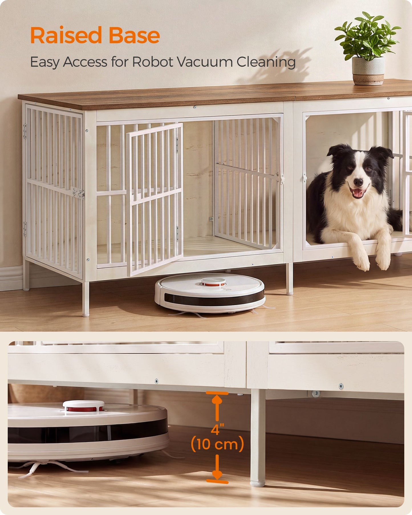 Feandrea 70.9" Dog Crate Furniture – Rustic White and Honey Brown