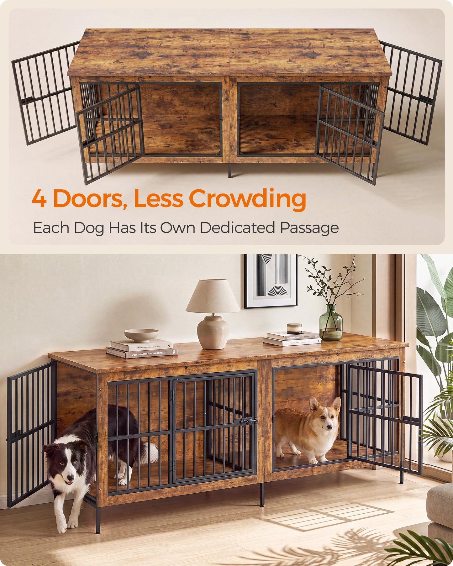 Feandrea 70.9" Dog Crate Furniture – Rustic Brown