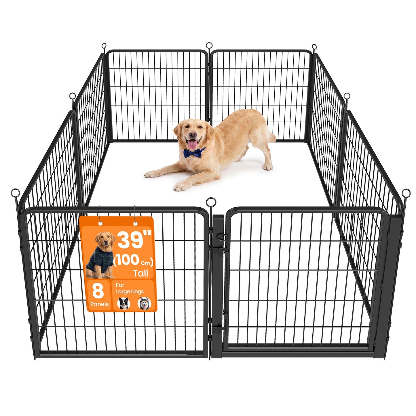 Feandrea 8-Panel Dog Playpen, 67 X 67 X 40 Inch, Ink Black Rust-Resistant Metal Structure