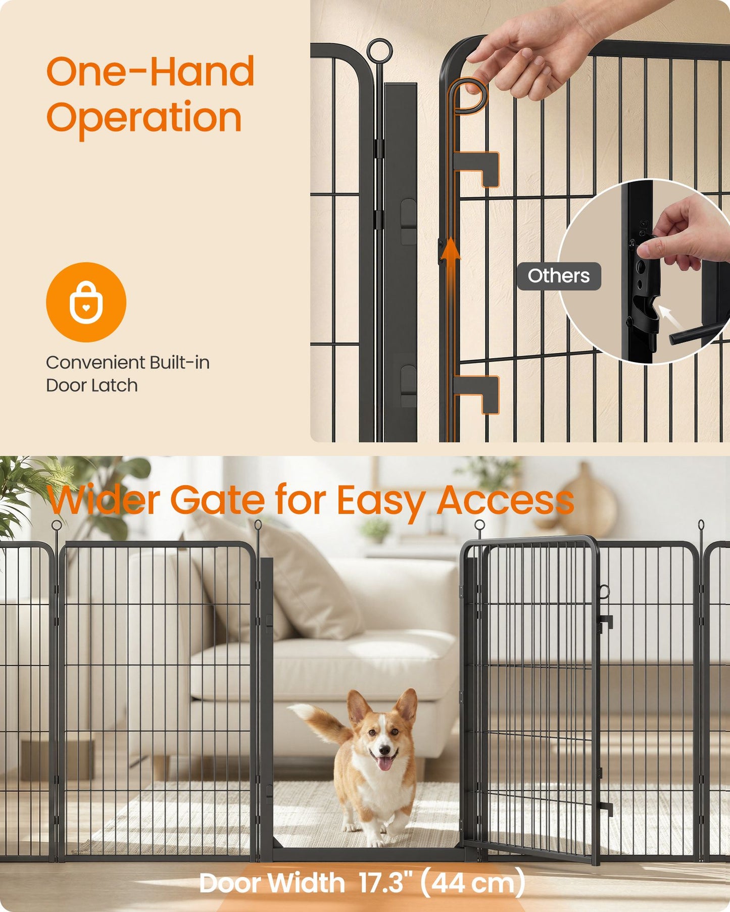 Feandrea 8-Panel Dog Playpen, 67 X 67 X 40 Inch, Ink Black Rust-Resistant Metal Structure