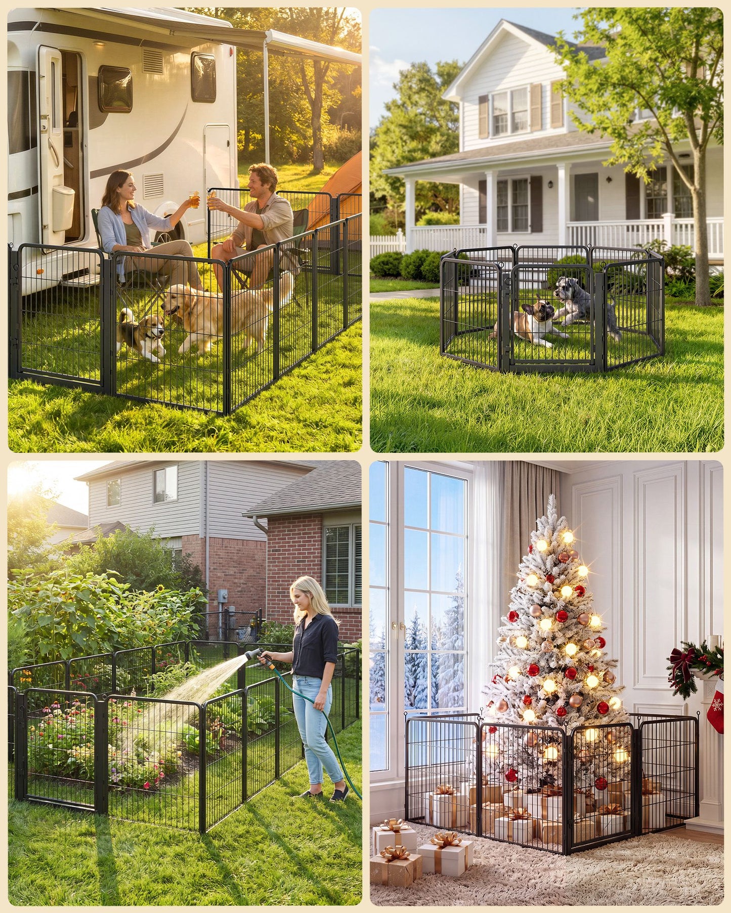 Feandrea 8-Panel Dog Playpen, 67 X 67 X 40 Inch, Ink Black Rust-Resistant Metal Structure