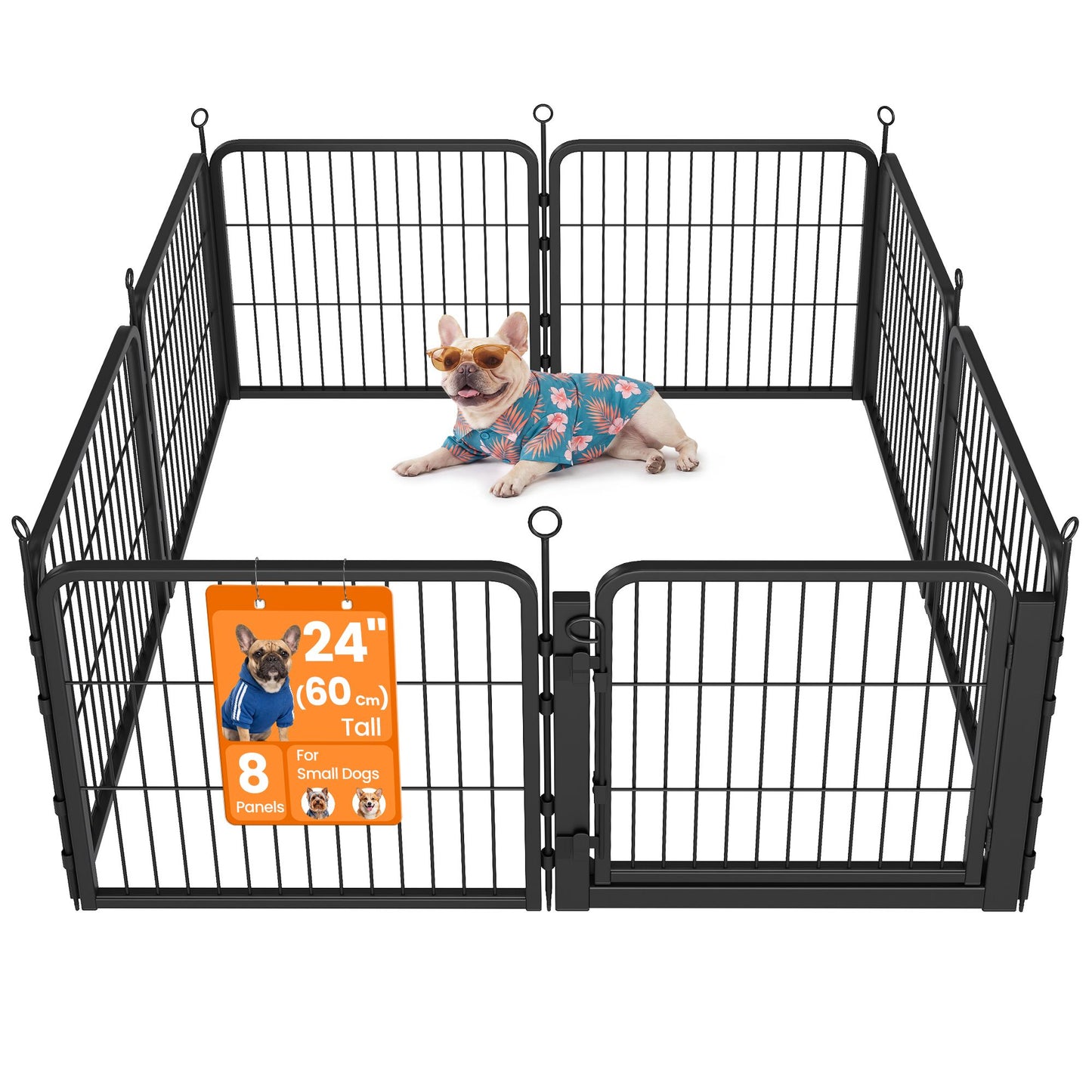 Feandrea 8-Panel Dog Playpen, 55 X 55 X 24 Inch, Ink Black Rust-Resistant Metal Structure