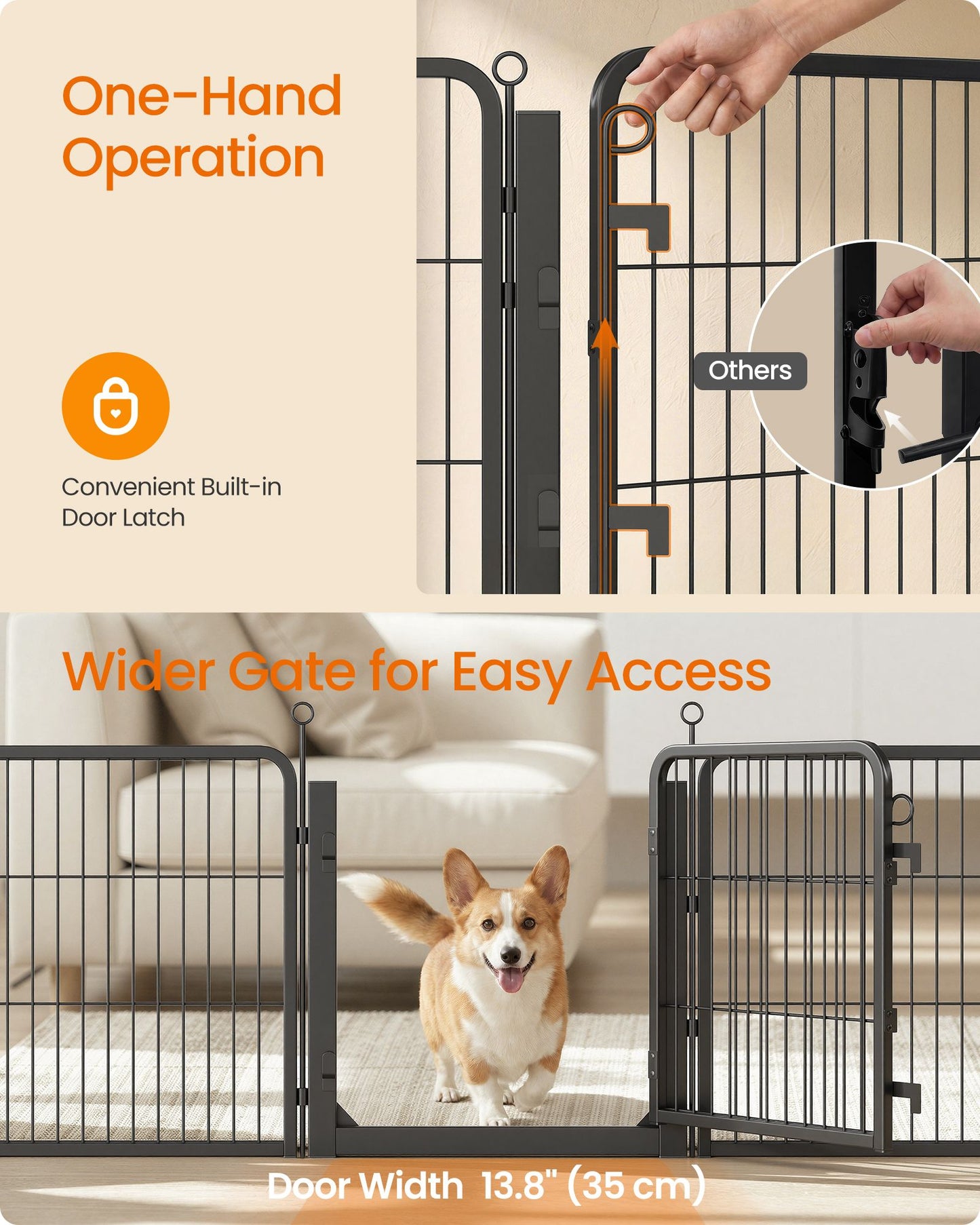 Feandrea 8-Panel Dog Playpen, 55 X 55 X 24 Inch, Ink Black Rust-Resistant Metal Structure