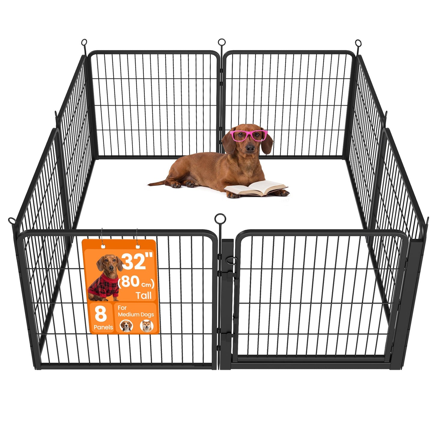 Feandrea 8-Panel Dog Playpen, 67 X 67 X 32 Inch, Matte Black Rust-Resistant Metal Structure