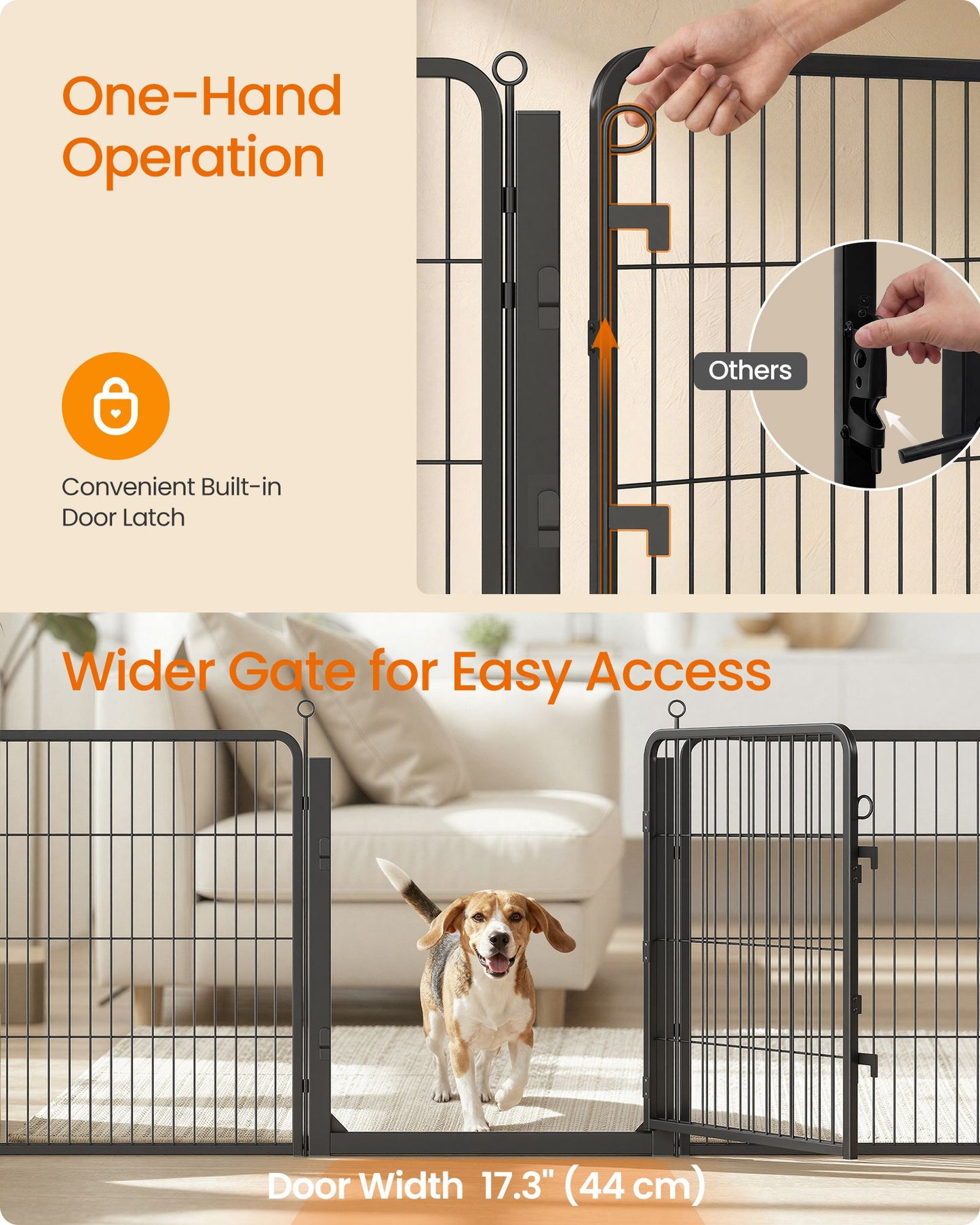 Feandrea 8-Panel Dog Playpen, 67 X 67 X 32 Inch, Matte Black Rust-Resistant Metal Structure