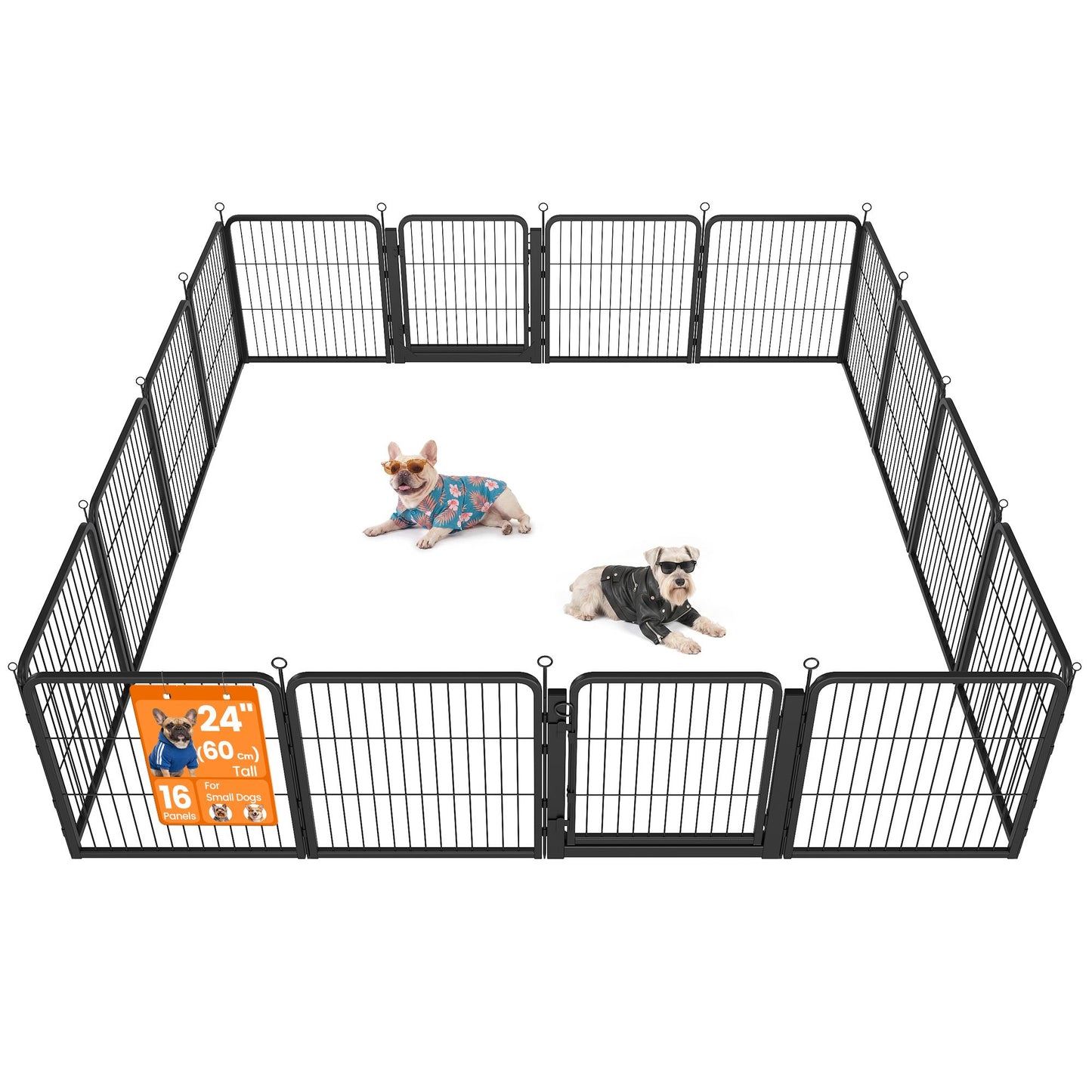 Feandrea 16-Panel Dog Playpen, 112 X 112 X 24 Inch, Ink Black Rust-Resistant Metal Structure