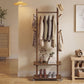 VASAGLE Walnut Brown Coat Rack with 7 Hooks 2 Shelves and Wheels