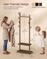 VASAGLE Walnut Brown Coat Rack with 7 Hooks 2 Shelves and Wheels