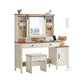 VASAGLE Liry Farmhouse Vanity Desk with Lighted Mirror and Storage – Rustic White, Honey Brown