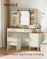 VASAGLE Liry Farmhouse Vanity Desk with Lighted Mirror and Storage – Rustic White, Honey Brown
