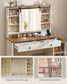 VASAGLE Liry Farmhouse Vanity Desk with Lighted Mirror and Storage – Rustic White, Honey Brown