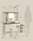 VASAGLE Liry Farmhouse Vanity Desk with Lighted Mirror and Storage – Rustic White, Honey Brown