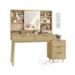 VASAGLE Maxe Vanity Desk with Sliding Mirror and Lights – Oak Beige