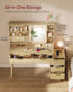 VASAGLE Maxe Vanity Desk with Sliding Mirror and Lights – Oak Beige