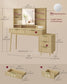 VASAGLE Maxe Vanity Desk with Sliding Mirror and Lights – Oak Beige